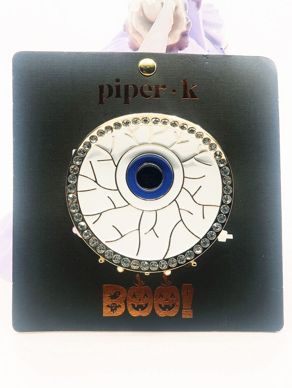Piper•K White & Blue Blood Shot Eyeball Enamel Metal Halloween Hair Clip Claw